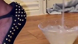 Sqauting Pissing in a Glass Swallowing My Piss Pouring It All Over My Big Boobs