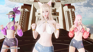 Mmd Unis - Curious Ahri Akali Seraphine Hot Kpop Dance League Of Legends Uncensored Hentai