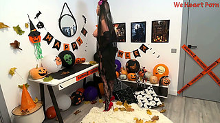 Tattooed Halloween Bride Olivia Red in Black Lace Stockings Gets Her Ass Fucked by a Horny Devil