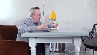 Tricky Old Teacher - Babe rewards old teacher with a crazy
