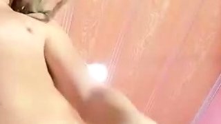 Big tit shemale jerks her long cock