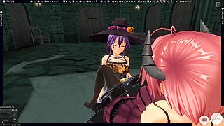 3D Hentai Yuri Devil Girl Fucking Pumpkin Girl