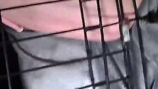 Little Slut Bonded Fucked in a Cage by a Machine Gets a Bowl of Cum to Lick
