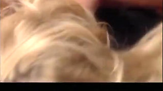 Blonde slut deep throats two cocks then gets double penetrated