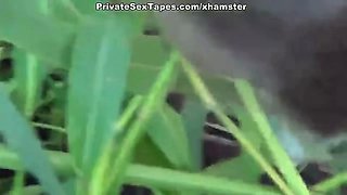 Amateur sex video of bathroom fuck and outdoor masturbation