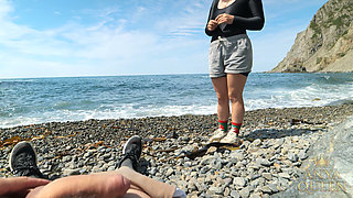 155 Caught on Beach: Sporty Girl in Crotchless Bodysuit Rides Stranger Hard
