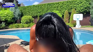Cheating MILF gets a creampie by the pool