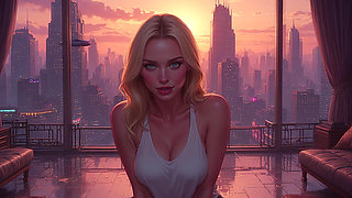 2099 Olivia in the Future Suggestive Teasing showing her Ample Cleavage Part 1