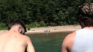 Gay outdoor orgy action after skinnydipping