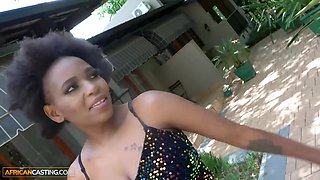 African Casting - Busty Ebony In Sequin Dress Impressed By The Size
