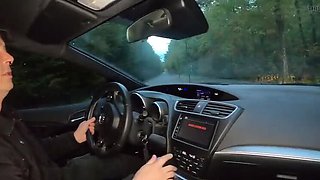 Amateur MILF Threesome in Car - German Cougars Pegging Rideshare Driver