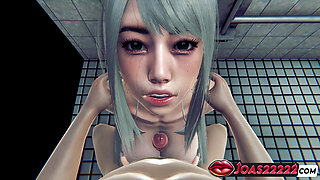 Blonde Anime Girl 3D Hentai - Public Toilet Blowjob, Titfuck, and Deepthroat Ending with a Massive Cumshot on Her Face