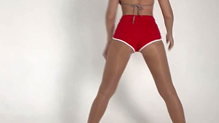 stretching goddess in short red shorts