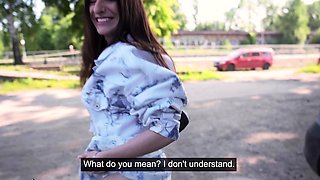 Public Agent Czech babe hardcore sex outdoors POV blowjob