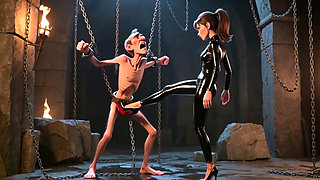 Ballbusting - Dominatrix Kicks Bound Man's Balls