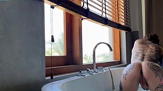 Marseline tops Nigonika's hottest masturbation in bathtub