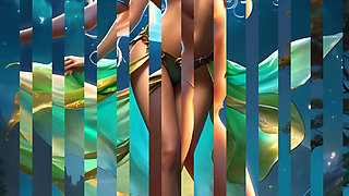 Beautiful Nude Elf Woman Dancing on a Beam of Moonlight