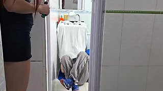 Amateur Brazilian Couple: Young Girl Blows and Bangs Older Stranger Plumber