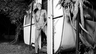 Natural babe brunette with sexy black lingerie masturbates