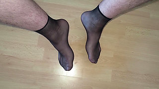 Sheer Nylon Sock Fetish, Male Feet Close-Up, Transparent and Silky
