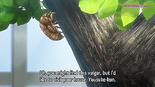 Innocent anime lady lets her lover in for the first time