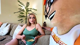 Petite blonde teen pinned down and pumped full of cock