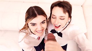 Lana Julia Double Suck Monster BBC on White Couch