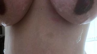 Hot brunette big boobs toying pink pussy