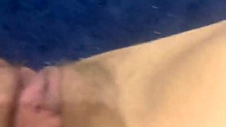 Wifey strokes on shower floor while hubby hoovers outside