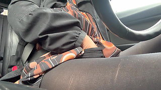 Elegant Stepmom Drives to the Office Wearing Tights and a Beautiful Dress