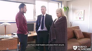 Blond teen gets DP'd and squirts in threesome with Barbie Sins and big cocks