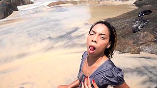 Interracial blowjob threesome in POV clip