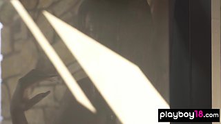 Raunchy ebony teenager reveals her black cunt