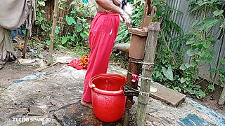 Refreshing Outdoor Bath in an Open Field