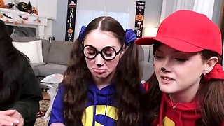 Trick or treat foursome with girlfriends