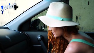 Redhead slut deepthroats dick, gets cum in mouth. Hardcore