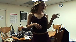 Real dutch brunette slut is giving blowjob and handjob