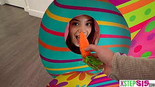 Easter bunny stepsister eats big carrot