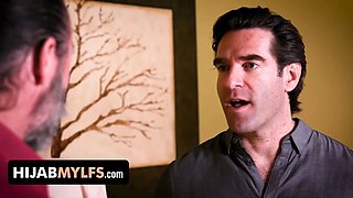 Nervous hijab wifey is concerned about being alone with another dude