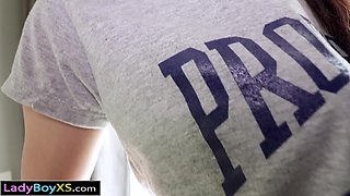 Tiny Asian trans rims blows and rides BF