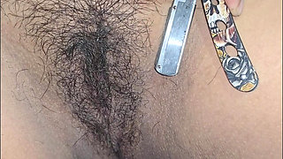 Sister-in-law gets her hairy vagina shaved and then puts cock in her