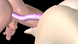 Animated 3D Porn - Beautiful Girl Strap on Fucks Asian Man Then Double Dildo Doggy