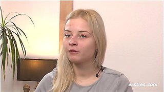 Hot Blonde From Ukraine Fingers Her Shaved Pussy