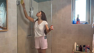 MILF Decides to Clean the Shower and an Accident Is About to Happen