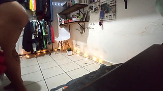 Big Ass Brunette Mexican Folding Clothes in Thong