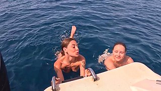 Nude Skinny Dipping in the Open Sea