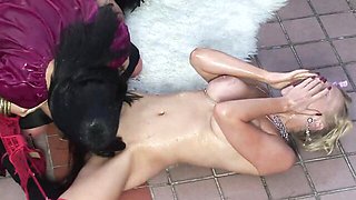 Graceful Jodie James and Valerie at outdoor trailer