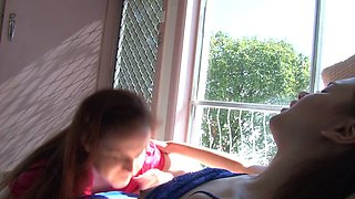Sexy amateur redhead teen double dildo action