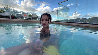 Busty India Gives an Amazing Blowjob in the Hotel Pool to Everyone's Glass- Yasmina Khan