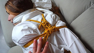 Naughty Secretary Hogtied and Tape Tied with Wrap Around